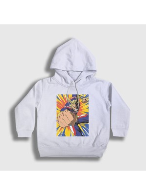 Presmono Unisex Çocuk Beyaz All Might V2 Anime Boku No Hero Academia Kapüşonlu Sweatshirt