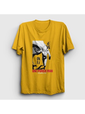 Presmono Unisex Sarı Caped Anime One Punch Man T-Shirt