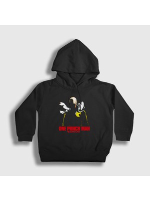Presmono Unisex Çocuk Siyah Saitama Anime One Punch Man Kapüşonlu Sweatshirt