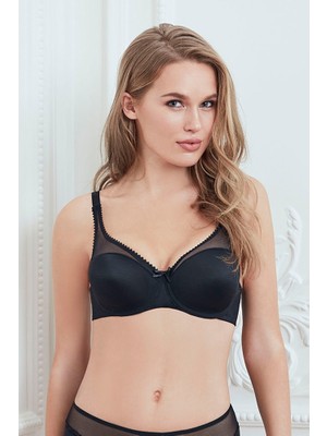 Anıl Kadın Siyah Balenli Tüllü Desteksiz Toparlayıcı Minimizer Küçültücü Sütyen 3606