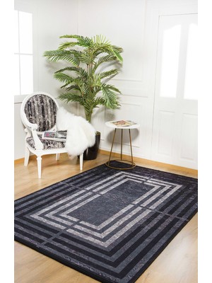 Usso Modern Siyah ve Antrasit Renk Yıkanabilir Halı HLN1409