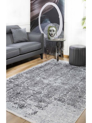 Usso Modern Gri Renk Yıkanabilir Halı HLN1066