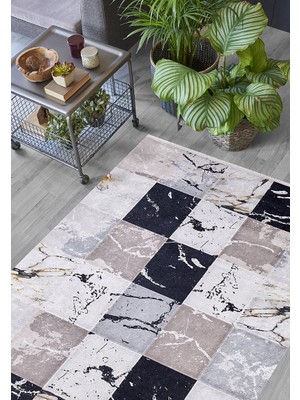 Usso Patchwork Gri Tonları Yıkanabilir Halı HLN880