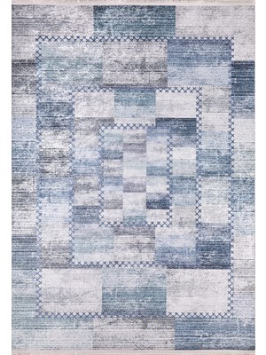 Usso Patchwork Soft Mavi Yıkanabilir Halı HLN031