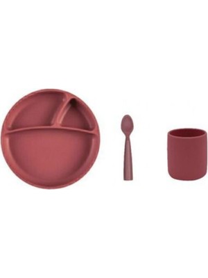 OiOi Vakum Tabanlı Silikon Tabak Silikon Bardak Nam Nam Kaşık Bordo