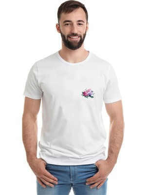 Qivi Çiçek Tasarım Cenolia Güller Kesme Çiçekler Baskılı Beyaz Erkek Örme Tshirt