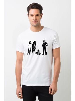 Qivi Black Sabbath Poster Heavy Metal Albüm Baskılı Beyaz Erkek Örme Tshirt