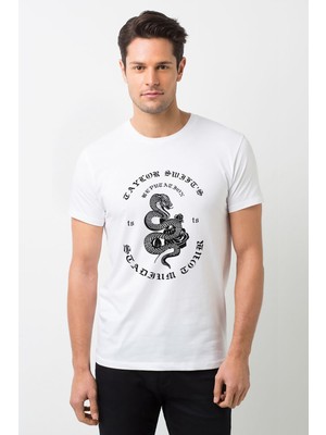 Qivi Taylor Ts Baskılı Beyaz Erkek Örme Tshirt