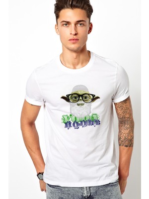 Qivi Yoda Hodja Baskılı Beyaz Erkek Örme Tshirt