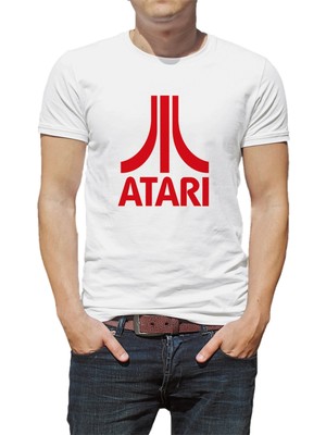 Qivi Atari Logo Baskılı Beyaz Erkek Örme Tshirt