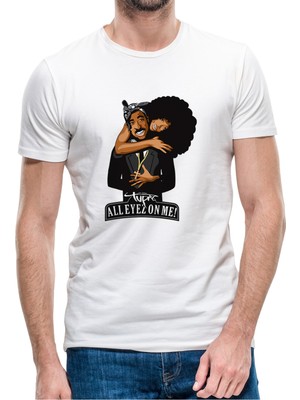 Qivi Rap Hiphop 2pac All Eyez On Baskılı Beyaz Erkek Örme Tshirt