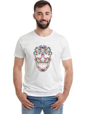 Qivi Aqua Skull Baskılı Beyaz Erkek Örme Tshirt