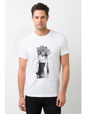 Qivi Anime Naruto Baskılı Beyaz Erkek Örme Tshirt