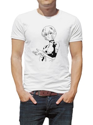Qivi Anime Baskılı Beyaz Erkek Örme Tshirt
