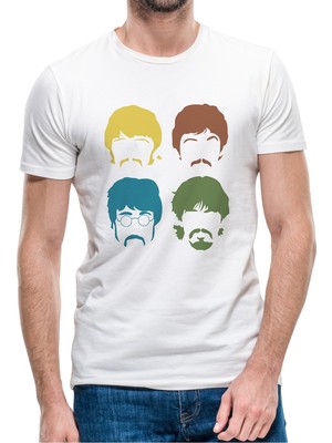 Qivi Beatles 1 Baskılı Beyaz Erkek Örme Tshirt