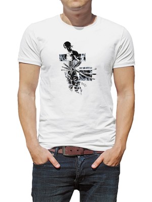 Qivi Anime One Piece Baskılı Beyaz Erkek Örme Tshirt