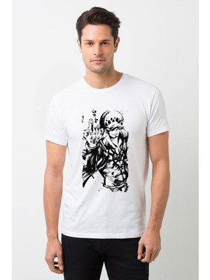 Qivi Anime One Piece Baskılı Beyaz Erkek Örme Tshirt