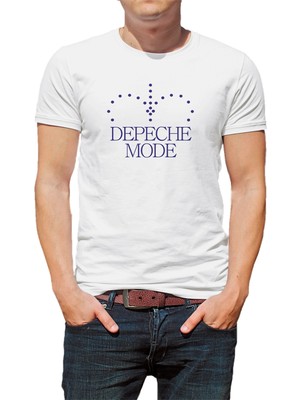 Qivi Depeche Mode Baskılı Beyaz Erkek Örme Tshirt