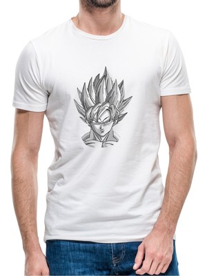 Qivi Anime Dragon Ball Baskılı Beyaz Erkek Örme Tshirt