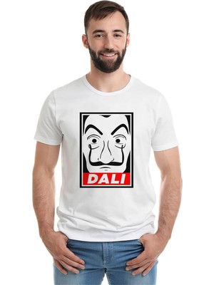 Qivi La Case De Papel Salvador Dali Baskılı Beyaz Erkek Örme Tshirt