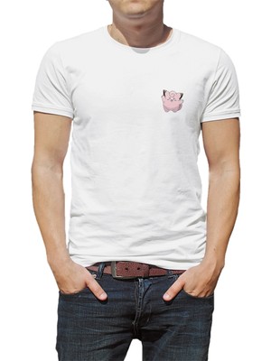 Qivi Pokemon Avengermon Clefairy Pippi Baskılı Beyaz Erkek Örme Tshirt