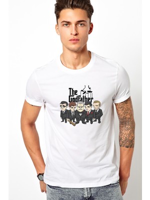 Qivi Godfather Cartoon Baskılı Beyaz Erkek Örme Tshirt