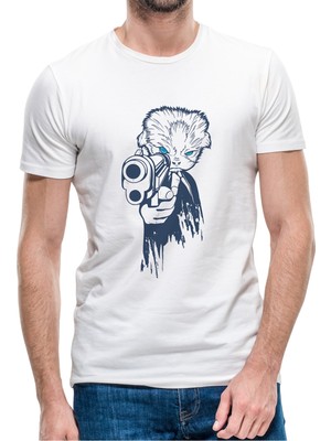 Qivi Gone Wild Baskılı Beyaz Erkek Örme Tshirt