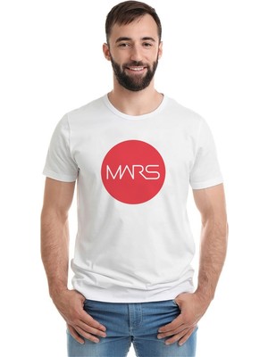 Qivi Nasa Mars Baskılı Beyaz Erkek Örme Tshirt