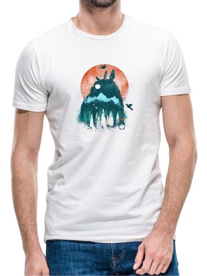 Qivi My Neighbor Komşum Totoro Baskılı Beyaz Erkek Örme Tshirt