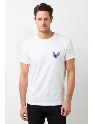 Qivi Pokemon Avengermon Golbat Baskılı Beyaz Erkek Örme Tshirt