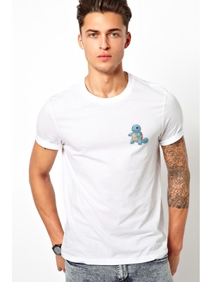 Qivi Pokemon Avengermon Squirtle Zenigame Baskılı Beyaz Erkek Örme Tshirt