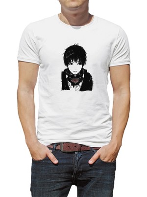 Qivi Anime Tokyo Ghoul Anteiku Baskılı Beyaz Erkek Örme Tshirt