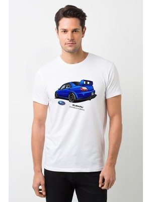 Qivi Subaru Baskılı Beyaz Erkek Örme Tshirt