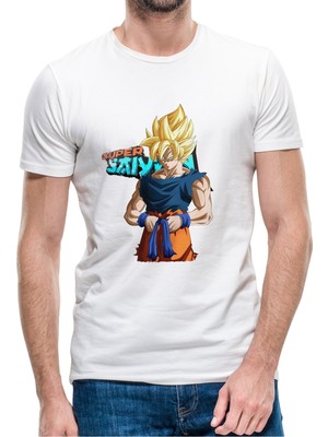 Qivi Anime Dragon Ball Baskılı Beyaz Erkek Örme Tshirt