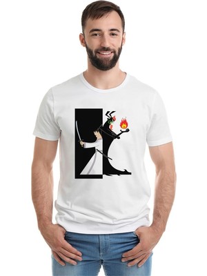 Qivi Samurai Jack Baskılı Beyaz Erkek Örme Tshirt