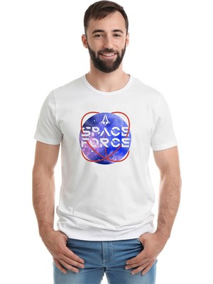 Qivi Nasa Baskılı Beyaz Erkek Örme Tshirt