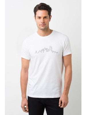 Qivi Silhouette New York City Skyline Erkek Beyaz Tshirt