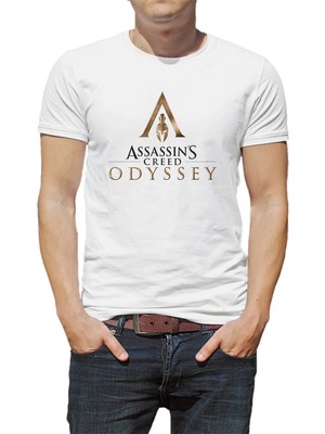 Qivi Assasins Baskılı Beyaz Erkek Örme Tshirt
