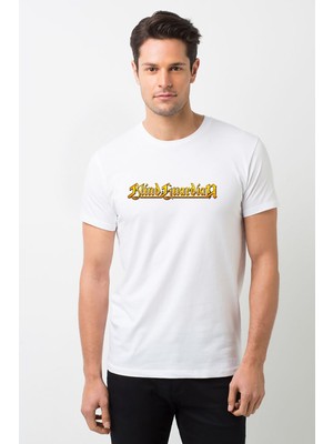 Qivi Blind Guardian Logo Gold Erkek Beyaz Tshirt