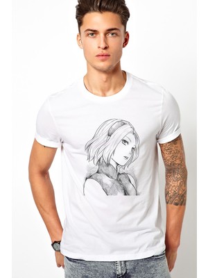 Qivi Anime Sakura Haruno Shippuden Naruto Uzumaki Baskılı Beyaz Erkek Örme Tshirt