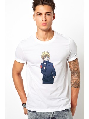 Qivi Anime Naruto Slugfest Baskılı Beyaz Erkek Örme Tshirt