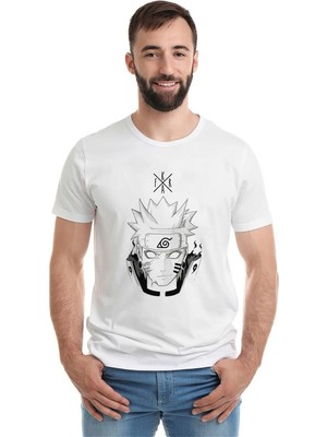Qivi Anime Naruto Baskılı Beyaz Erkek Örme Tshirt