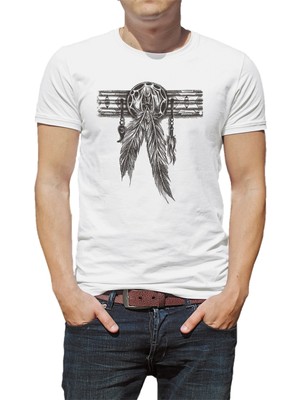Qivi Dreamcatcher Wolf Tuy Baskılı Beyaz Erkek Örme Tshirt