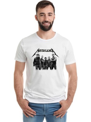 Qivi Metallica Grup Baskılı Beyaz Erkek Örme Tshirt