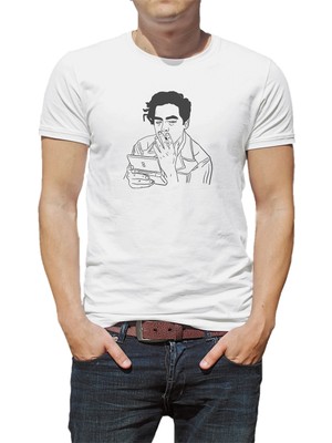 Qivi Riverdale Cole Sprouse Playing Baskılı Beyaz Erkek Örme Tshirt
