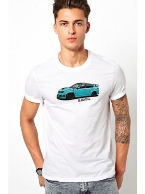 Qivi Subaru Baskılı Beyaz Erkek Örme Tshirt
