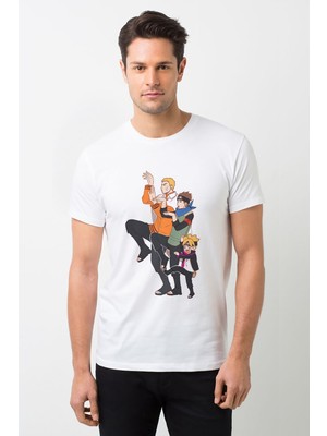 Qivi Anime Naruto Boku Dake Ga Inai Baskılı Beyaz Erkek Örme Tshirt