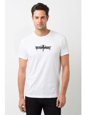 Qivi Necrophagist Baskılı Beyaz Erkek Örme Tshirt