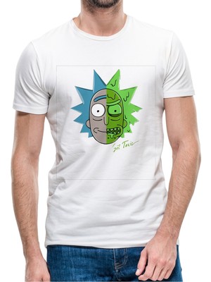 Qivi Rick Get Toxic Baskılı Beyaz Erkek Örme Tshirt