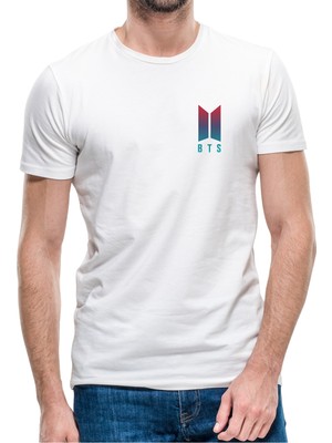Qivi Bts Göğüs Logo Baskılı Beyaz Erkek Örme Tshirt
